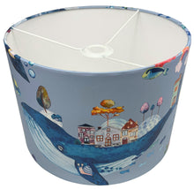 Load image into Gallery viewer, Kids lampshade with whale theme and colorful sea creatures, suitable for ceiling or table lamps.