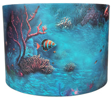 Load image into Gallery viewer, Under the sea lampshade featuring an ocean theme with various sea creatures on a light blue background.