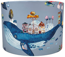 Load image into Gallery viewer, Kids nautical lampshade with whale theme, featuring colorful sea creatures on a blue background.