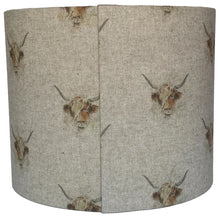 Load image into Gallery viewer, Highland Cow print lampshade, a stylish accessory for home lighting.