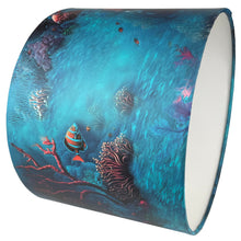 Load image into Gallery viewer, Ceiling light shade with an enchanting under-the-sea design, featuring colorful sea creatures on a blue background.