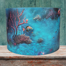 Load image into Gallery viewer, Underwater-themed lampshade with a variety of sea creatures, set against a calming light blue background.