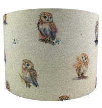 Load image into Gallery viewer, Woodland owl lampshade, a charming addition to bedrooms, nurseries, or home decor.